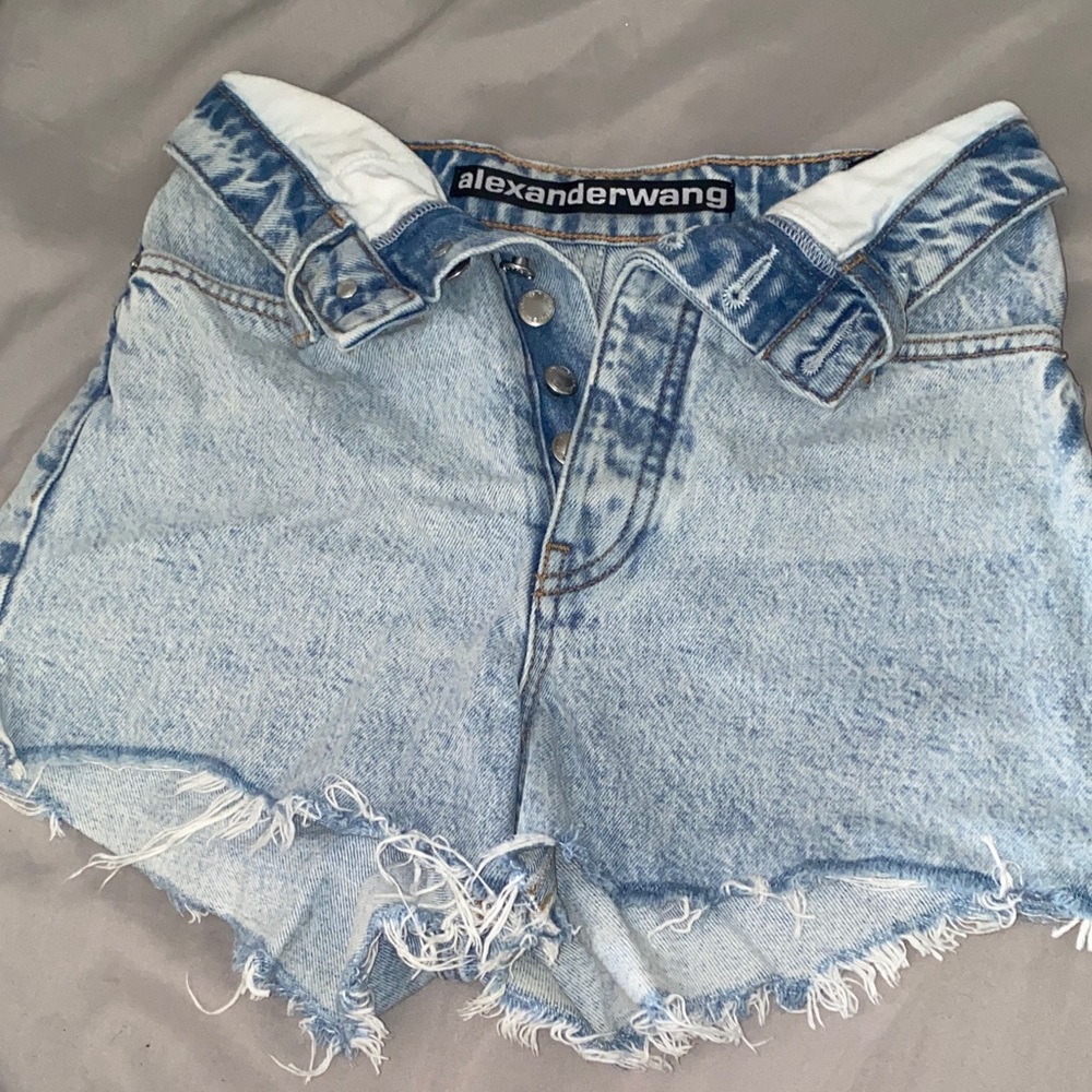 Alexander Wang Light Blue Frayed Denim Shorts
